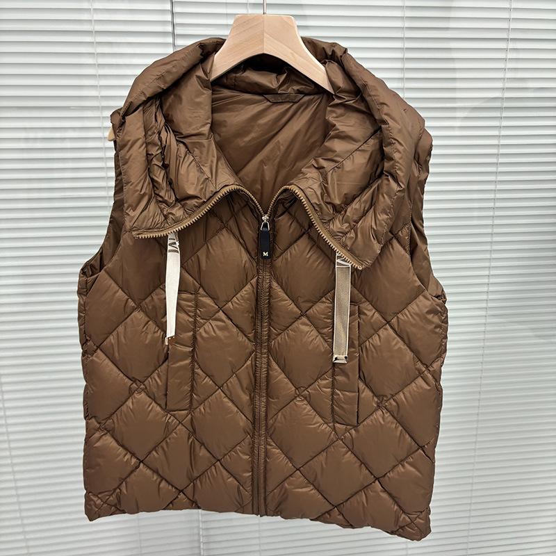 Autumn and Winter New Hooded Zipper Rhombus Lattice Webbing Slim and Thin Versatile Down Jacket Vest Vest Jacket