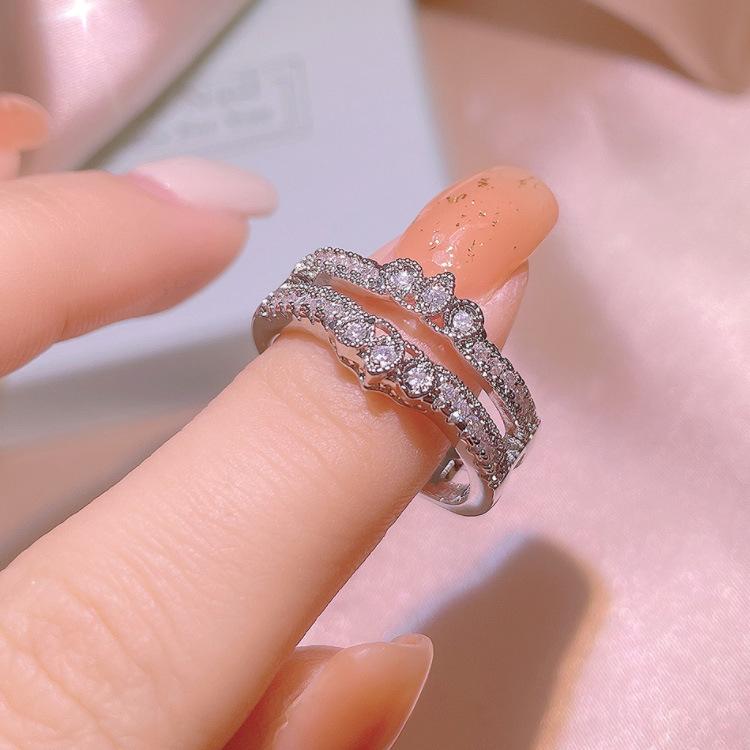 Light Luxury Lace Inlaid Zircon Simple Ring Female Hipster Index Finger Ring