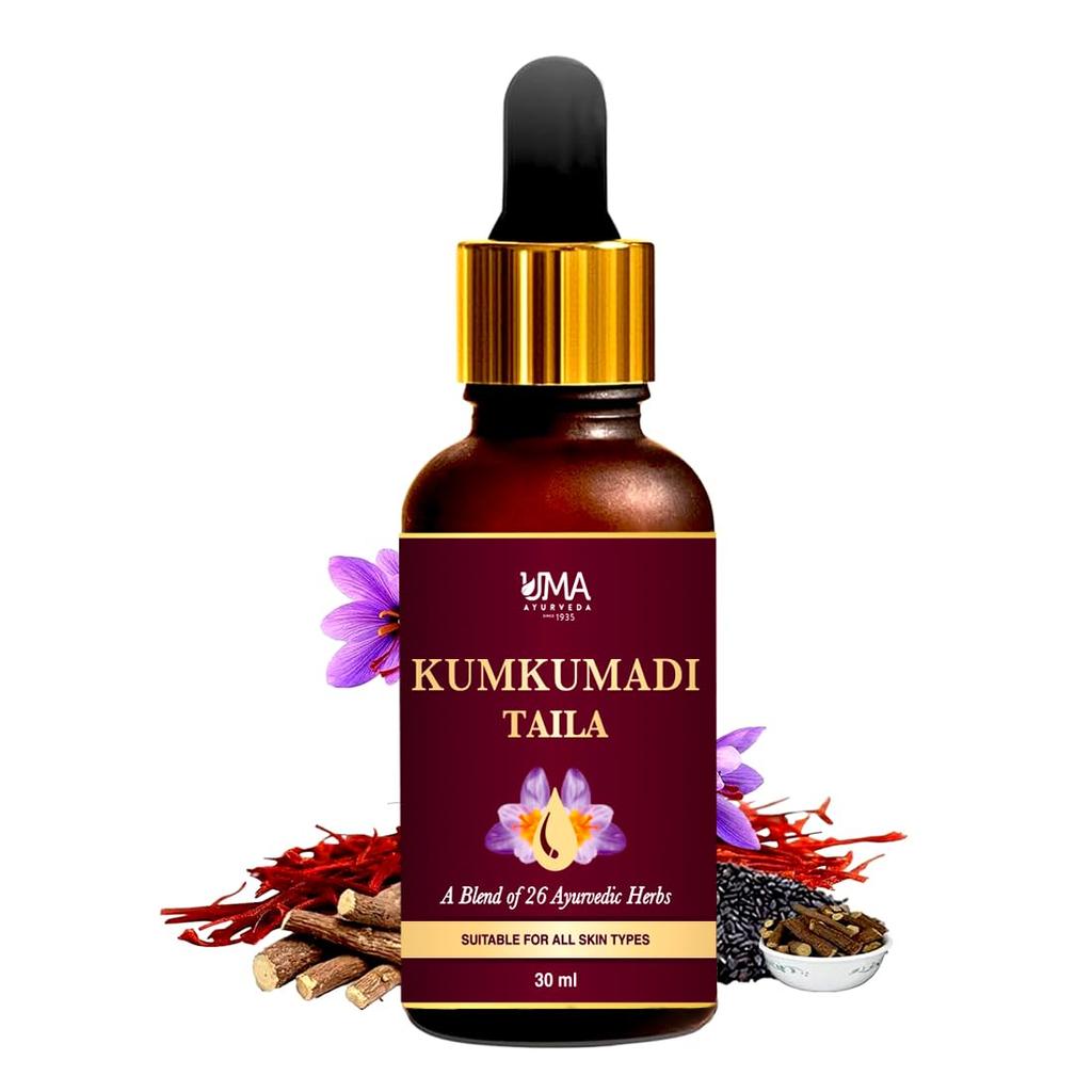 Uma Ayurveda Kumkumadi Tailam Gesichtsöl 30 ml | Gesichtsserum für Frauen Strahlende Haut | Kumkumadiöl für Gesichtsmassage | Kumkumathi Tailam für Alle Typen