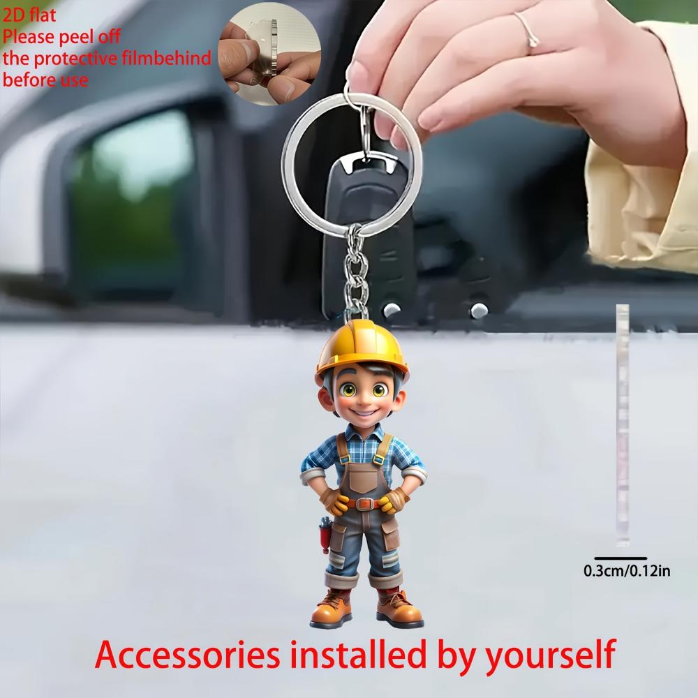 Cute Engineer, 2D Flat Acrylic, Pendant, Suitable for Backpack, Keychain, Gifts, Christmas, Halloween