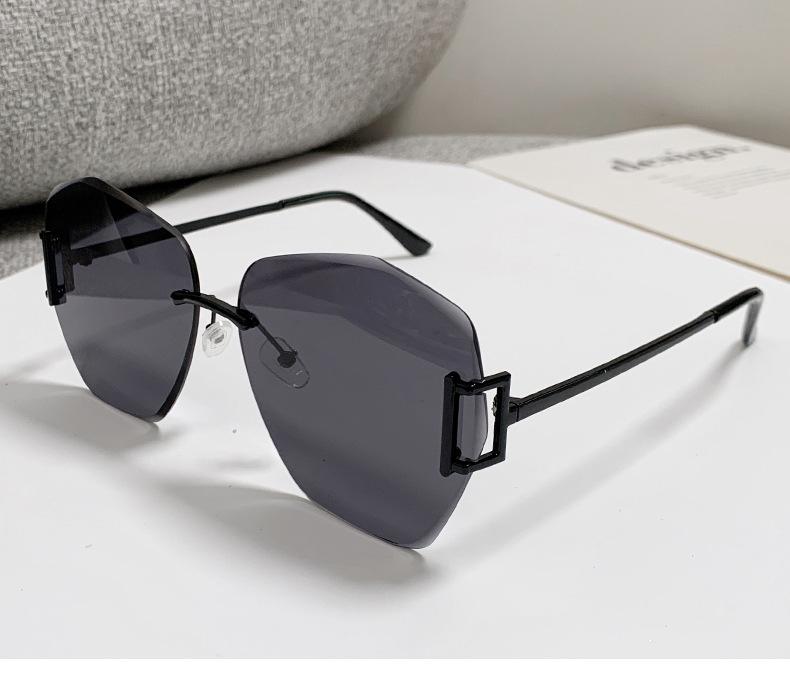 Rahmenlose Große Metall-Sonnenbrille für Damen: Europäischer & Amerikanischer Stil, Farbverlauf UV-Schutz, High-End, Schlankmachender Look