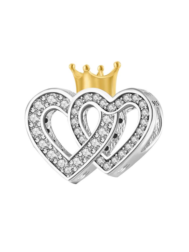 Copper Hollow Out Double Heart Starry Energy Stone Pendant Charm Ball Suitable For Bracelets Diy Women'S Jewelry