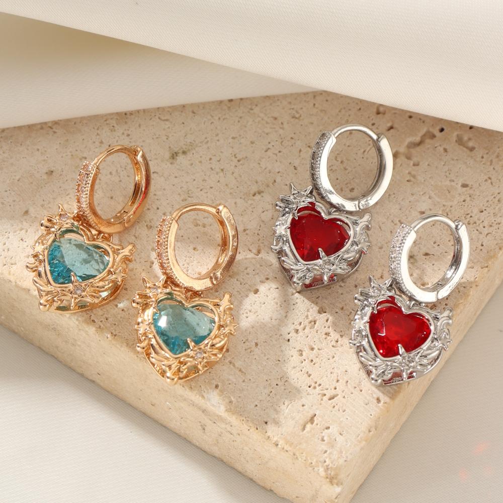 1 Pair Fashion Heart Shape Dangle Earrings for Women Cubic Zirconia Jewelry Daily Wedding Party Accessories
