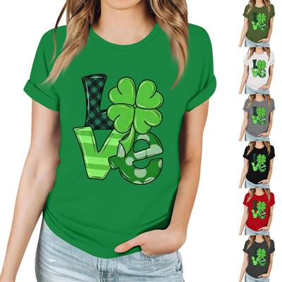 Women's Casual Saint Patrick Print T-Shirt Round Neck Pullover Short Sleeve Top