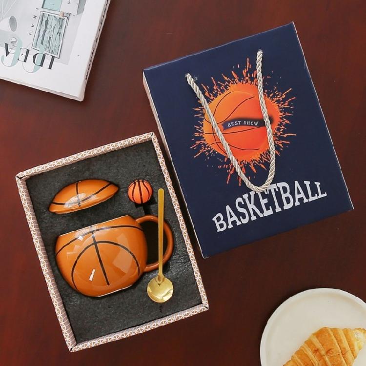 Basketball Shape Teas Cup with Handle 420ml Large Ceramic Coffee Mug Porcelain Teas Cup Gift for Friend, Family