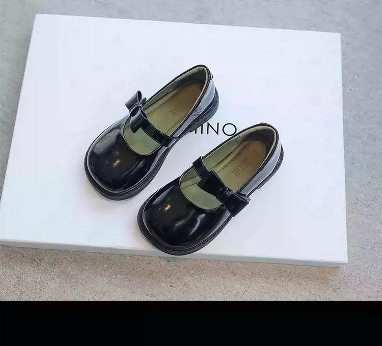 Girls' Black Leather Princess Shoes - British Style Autumn Collection