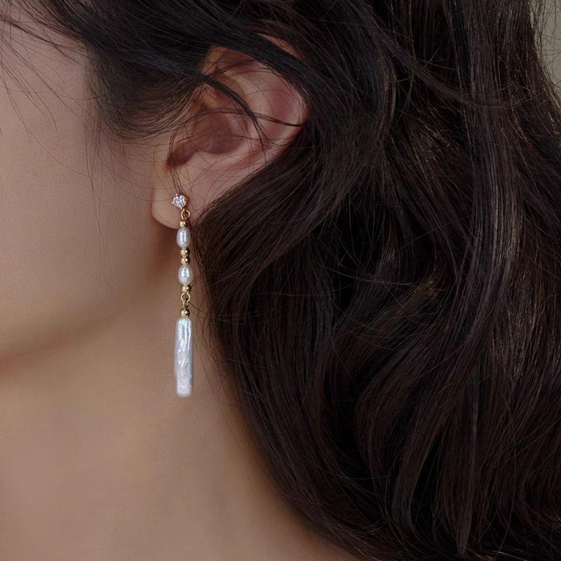 Delicate Baroque Freshwater Pearl CZ Cubic Zirconia Beads Strand Tassel Dangle Earrings for Women Real Gold Plated Copper
