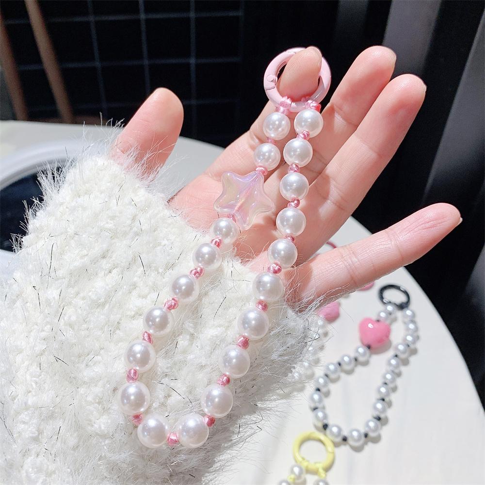 INS Charm Jewelry Pearl Lanyard Bracelet Phone Pendant Keychain for Bag Cellphone Strap Keyring Hanging Chain Buckle