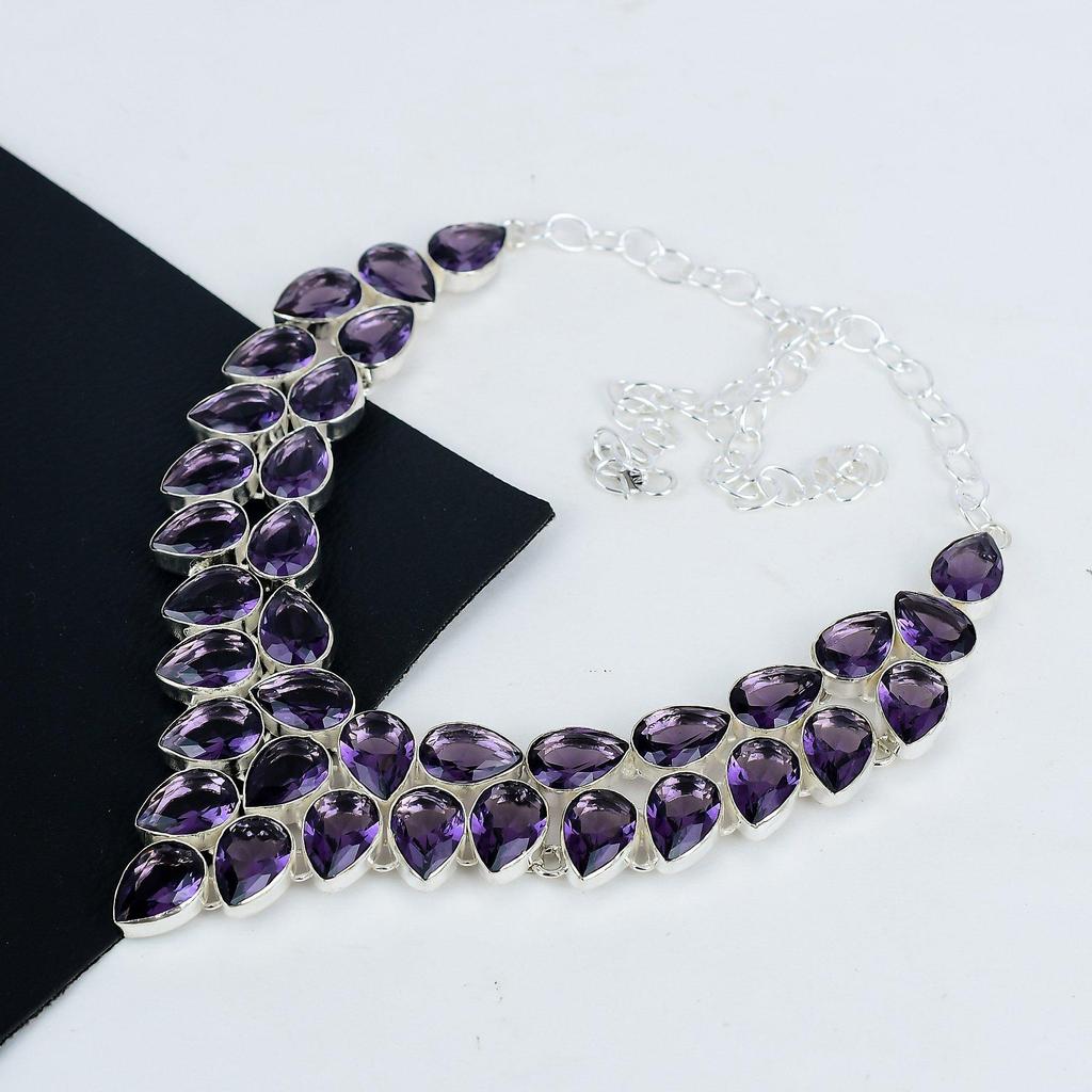 Colier delicat din argint 925, cu pietre prețioase de ametist, lucrat manual, colier din argint cu ametist pentru soție, colier unisex, cadou de Ziua Recunoștinței