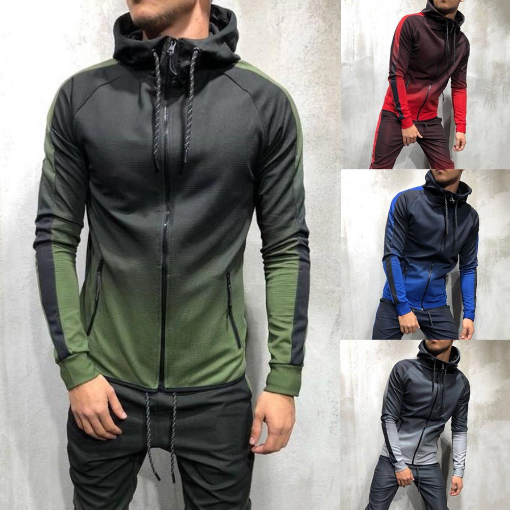 Gradient Hoodies Sweatshirts Mens Autumn Winter Packwork Slim Long Sleeve Top Blouse Beautyfine