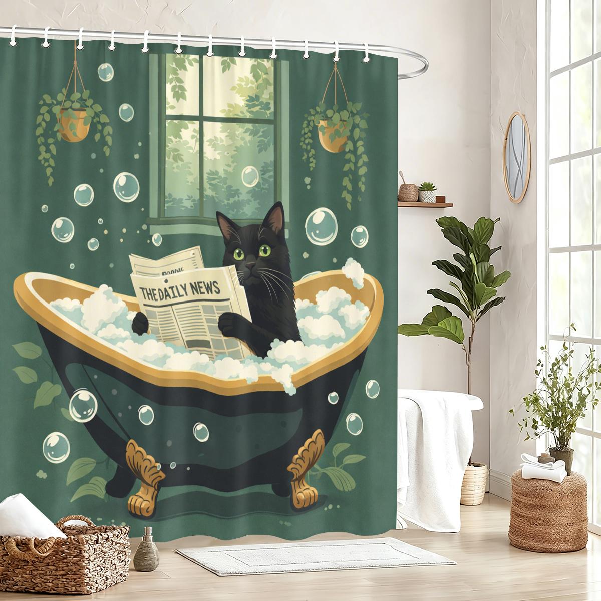 

Funny Cartoon Animal Themed Polyester Shower Curtain - Whimsical Bath Decor For Home Bathroom, Cute Bathtub Partition Curtain W60H190(CM)-1 Pcs