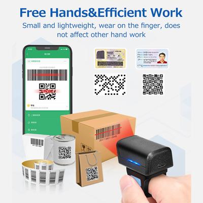 Escáner de código de barras tipo anillo portátil, conexión con cable USB + 2,4G+BT, tres modos, compatible con unidimensional