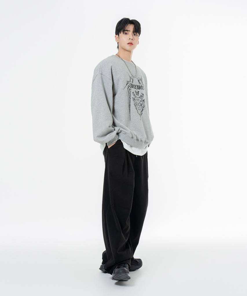 MOZMOZ Soft French Terry Neo Tribal Oversized Sweatshirt Gray