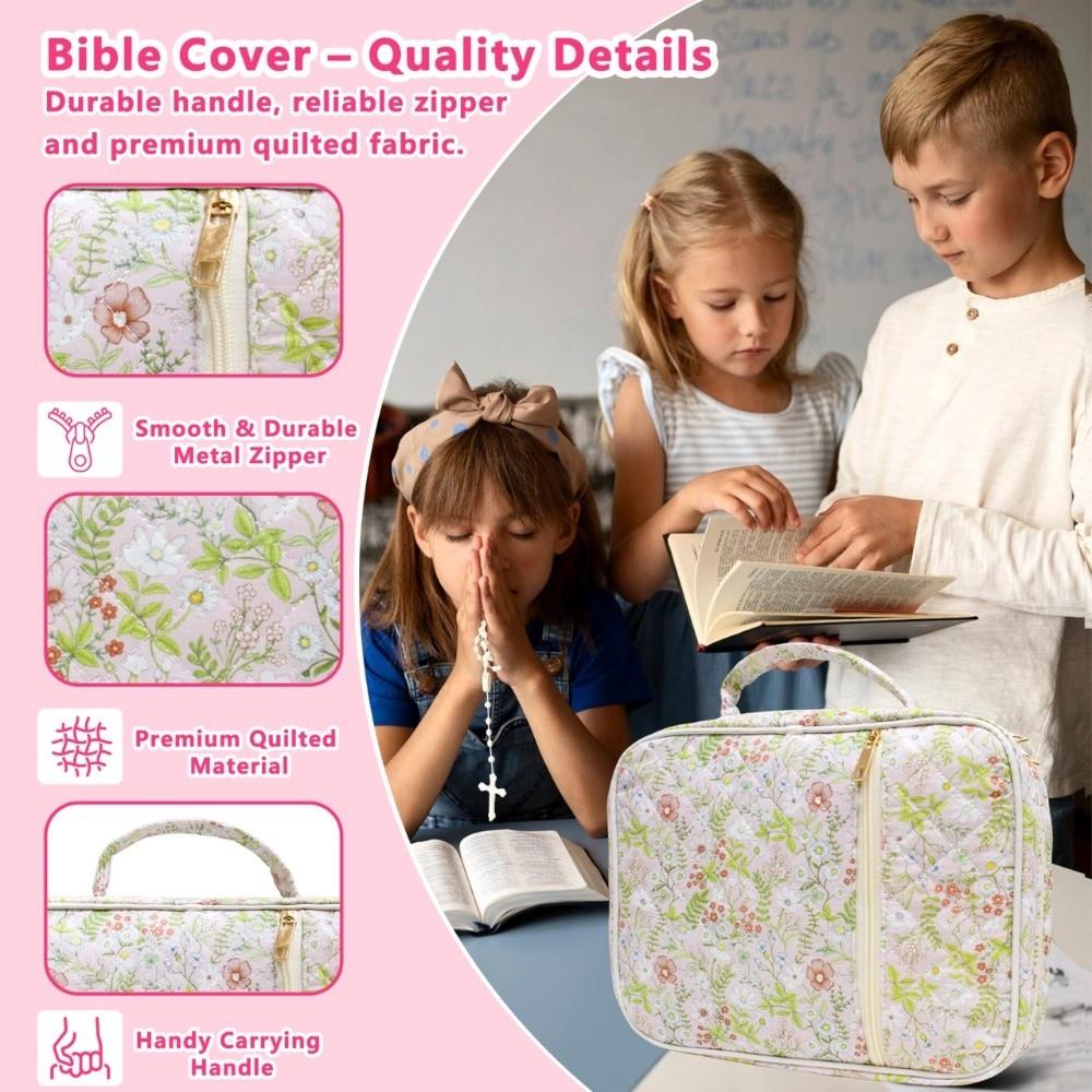 Quilted Bible Cover Case for Women with Pen Stickers Large Bible Case Zipper Pocket Protective Bible Carrying Case
