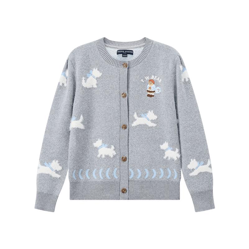 Teenie Weenie Girls' Cute Puppy Embroidered Knit Cardigan