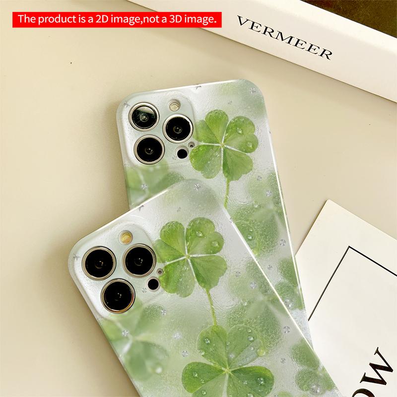 2DFlat Four-leaf clover with dewdrops All inclusive film hard iPhone case, compatible with iPhone 18 Pro Max 17 16 15 14 13 12 11