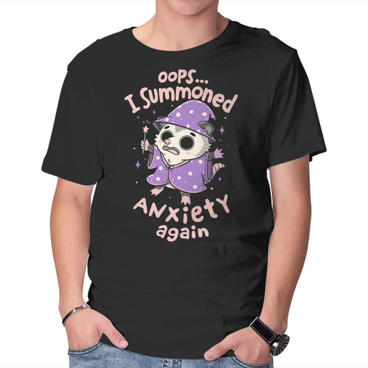 Unisex Crew Neck T-Shirt I Summoned Anxiety Again Graphic Short Sleeve Casual Tee XS