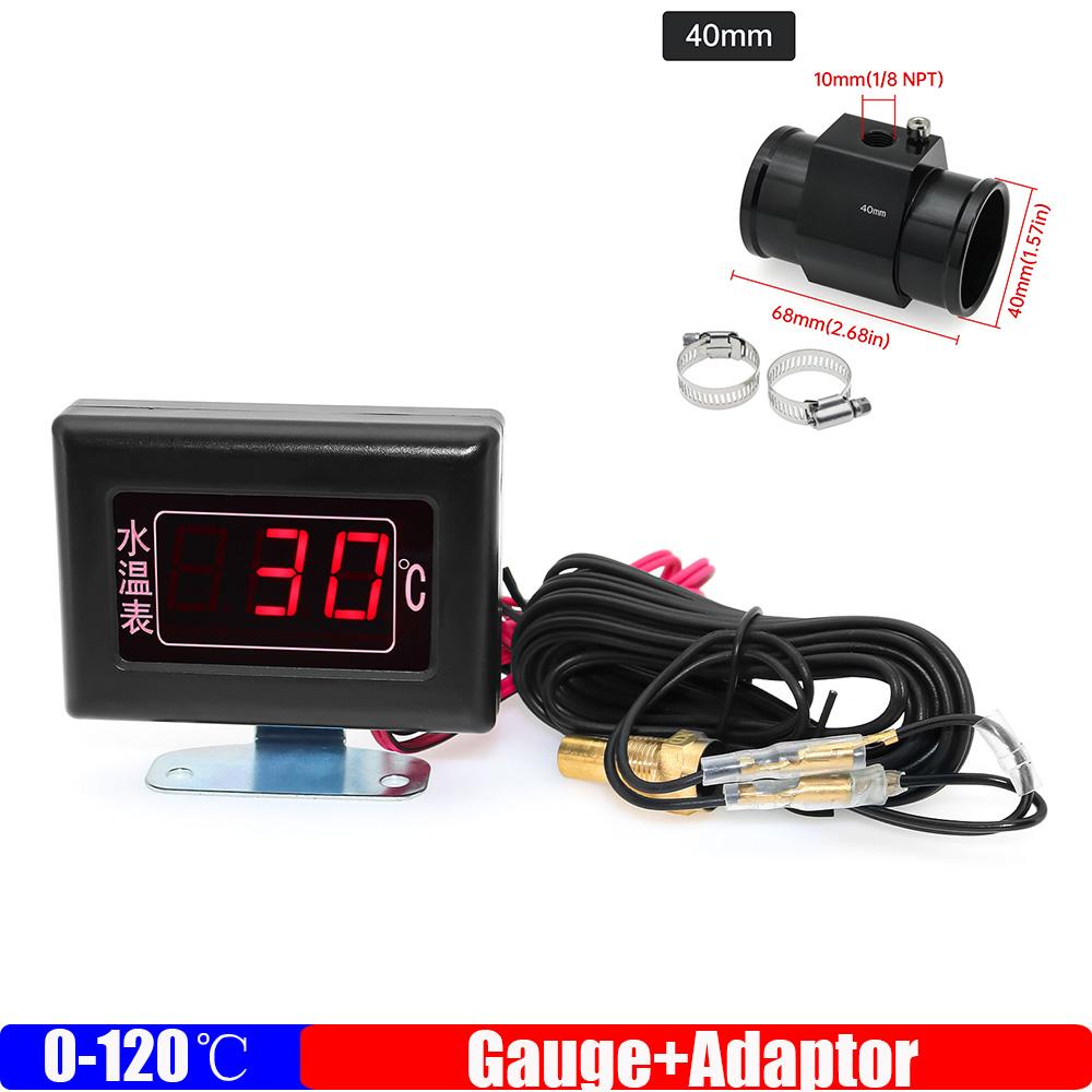 ZMFJH Mini 0-120 Celsius Digital Water Temperature Gauges with Flashing Alarm+Temp Adaptor 26-40mm Red LED for Car Truck 12V 24V
