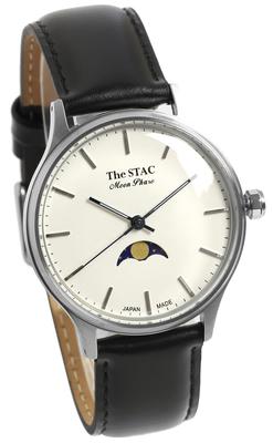 [The Stack] La Montre STAC Fabriquée au Japon 36mm Antique Rétro Homme Femme Unisexe Phase de Lune Barre x Blanc Noir Croco ST-MF001