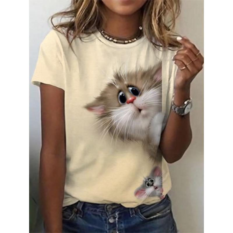 Animal Series 3D Fashion Printed Women's Short Sleeved T-shirt High-definition Three-dimensional Versatile Loose Round Neck Short Sleeved T-shirt