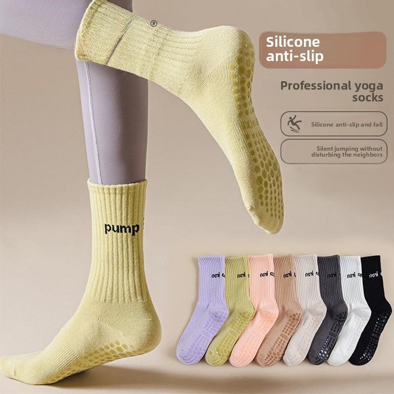 Yoga Socks Women's Mid-length Pure Cotton Silicone Anti-slip Indoor Pilates Fitness Sports Socks for Adults Floor Socks