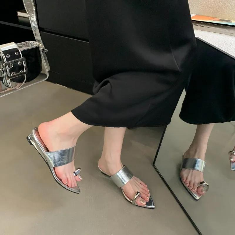 One Word Slipper with Toe Ring, New Summer French Style Cool Slipper with Wedge Heel for Women Shoes 3CM