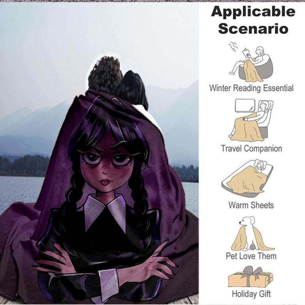 1pc Wednesday Addams Blanket Lightweight Flannel Blanket Throw Blanket For Sofa, Bed, Travel, Camping, Livingroom, Office, Couch