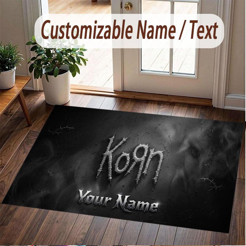 Custom Rug Korn Pattern Print Name Text Soft Non‑Slip Floor Carpet for Home Indoor Decoration