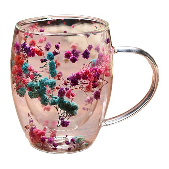 Double Wall Glass Insulation Flower Pattern Cup Tumbler Unique Coffee Mug Heat Insulated Heat Resistant