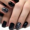 24Pcs Black Square Head False Nails with Golden Lines Design Short Finished Press On Nails Simple Wearable Full Cover Fake Nail