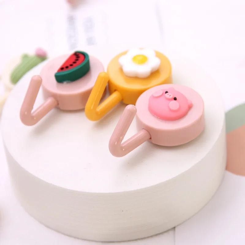 2Pcs Cartoon Fruit Animals Self Adhesive Wall Hook Bathroom Kitchen accessories Single Hook Towel Hat Key Bag Hanger decor Storage