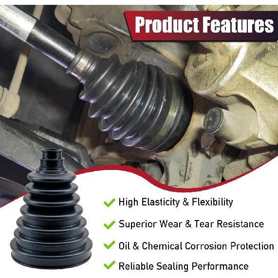 Upgrade 2PCS CV Boot CV Axle Boot Thickened Neoprene Rubber Material With 4 Stainless Steel Clamps & 6 Cable Ties Universal CV Joint Boot Fits Shaft