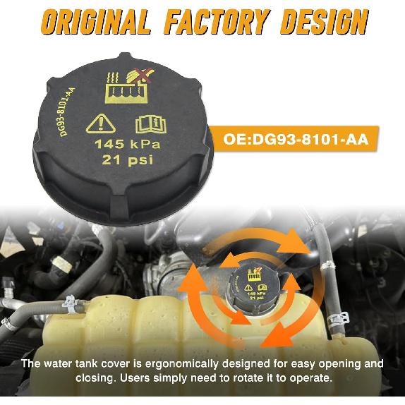 Radiator Surge Tank Cap, DG93-8101-AA, 2013-2022 Compatible with Ford Compatible with Mustang Compatible with Lincoln Corsair Continental Aviator
