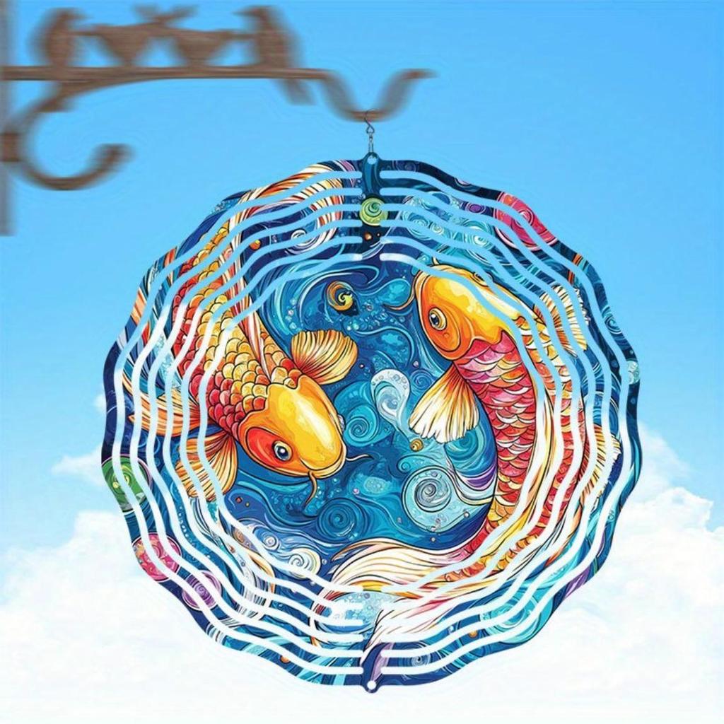 Metal Wind Chime Outdoor Hanging Decor with Koi Fish Mandala Design Soothing Sound Garden Patio Gift for Men Women