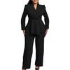 Damskie Zestawy 2-częściowe Plus Size Blazer z Długim Rękawem z Falbaną i Nierównym Dołem + Spodnie Garnitur Biznesowy Zestaw do Pracy Biurowej