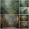Retro Abstract Photography Backdrop Forest Oil Painting Green Tree Rural Fields Banner Decorations Background Photo Studio Props