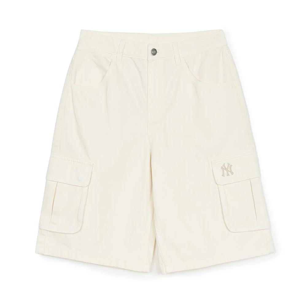 

New MLB Denim Collection New York Yankees Basic Cargo Denim Shorts Women s Cream 3FDPB0453-50CRS XS