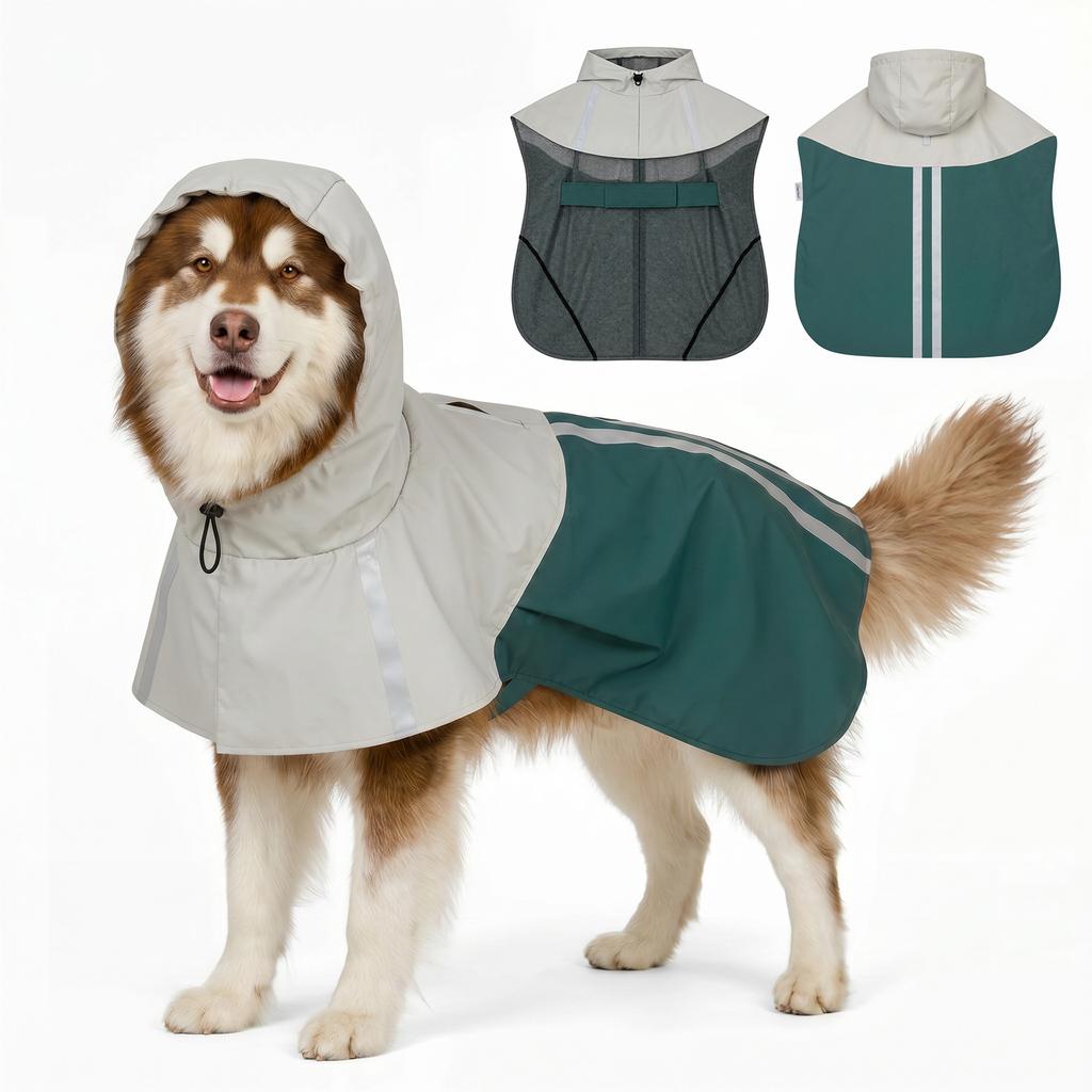 Dog Raincoat with Hood for Extra Large Dogs 30-40 KG, Green, XL