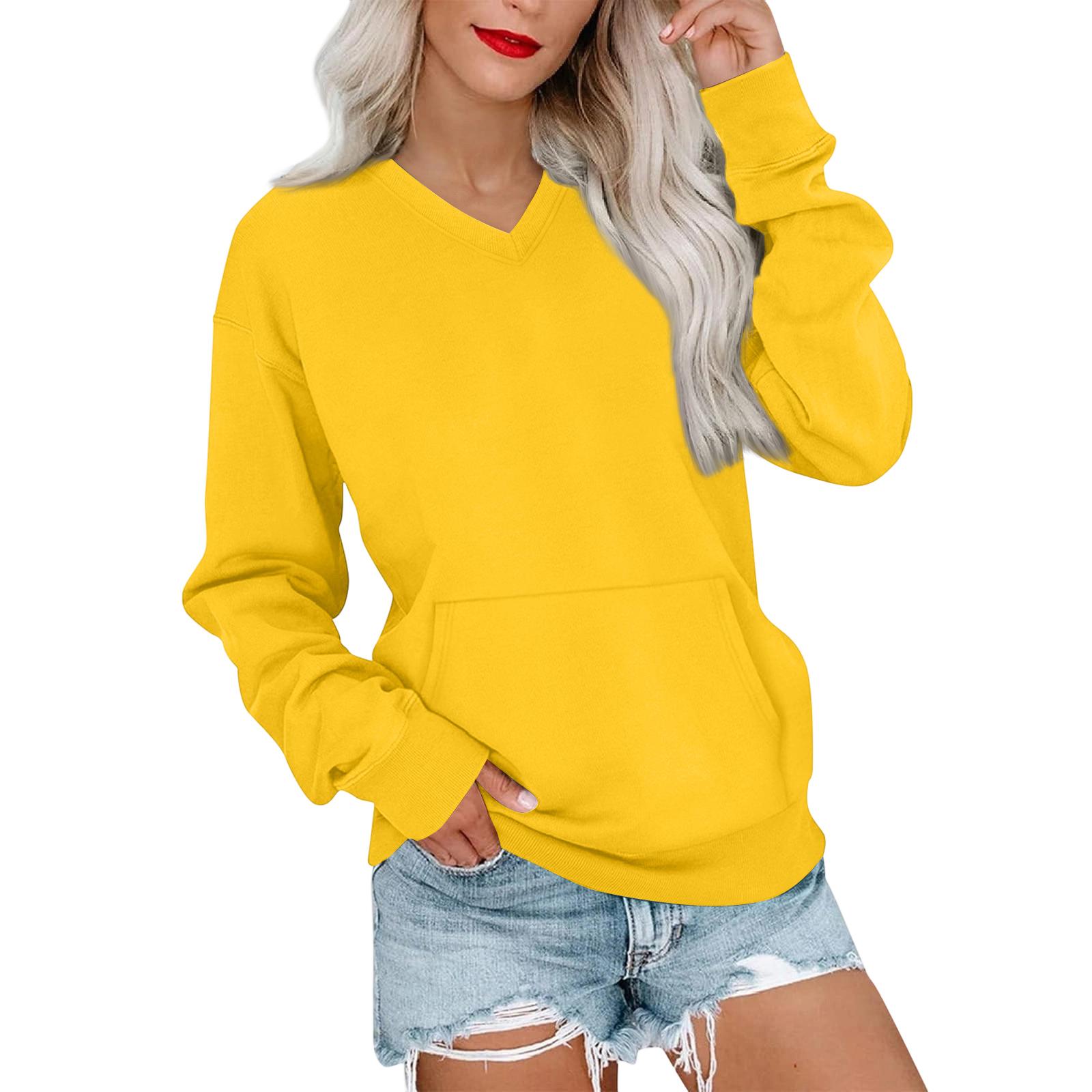 

Women s Casual Fashion Solid Color V-Neck Long Sleeve Sweatshirt Lightweight Pullover With Pockets Warm Sweatshirt XL