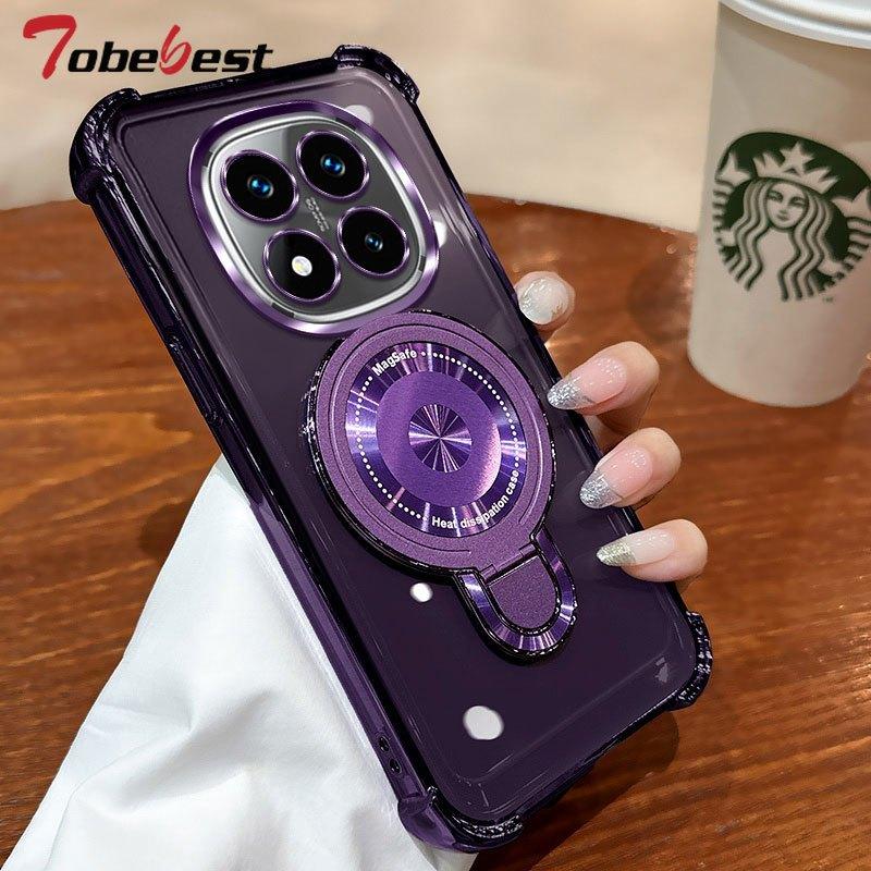 

Прозрачный противоударный чехол с магнитным держателем Magsafe с гальваническим покрытием для Xiaomi Redmi Note 14 15 14S 13 13R 12 11 10 9 Pro Plus 4G 5G Redmi Note 9 Pro фиолетовый