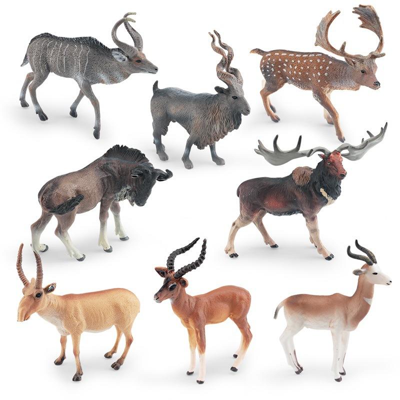Forest Animal Model Simulation Wildebeest Antelope Big Horn Deer Twist Horn Goat Antelope Static Ornament Toy