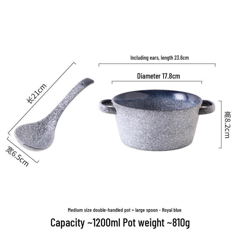 Large Double-Handled Ceramic Ramen & Soup Bowl