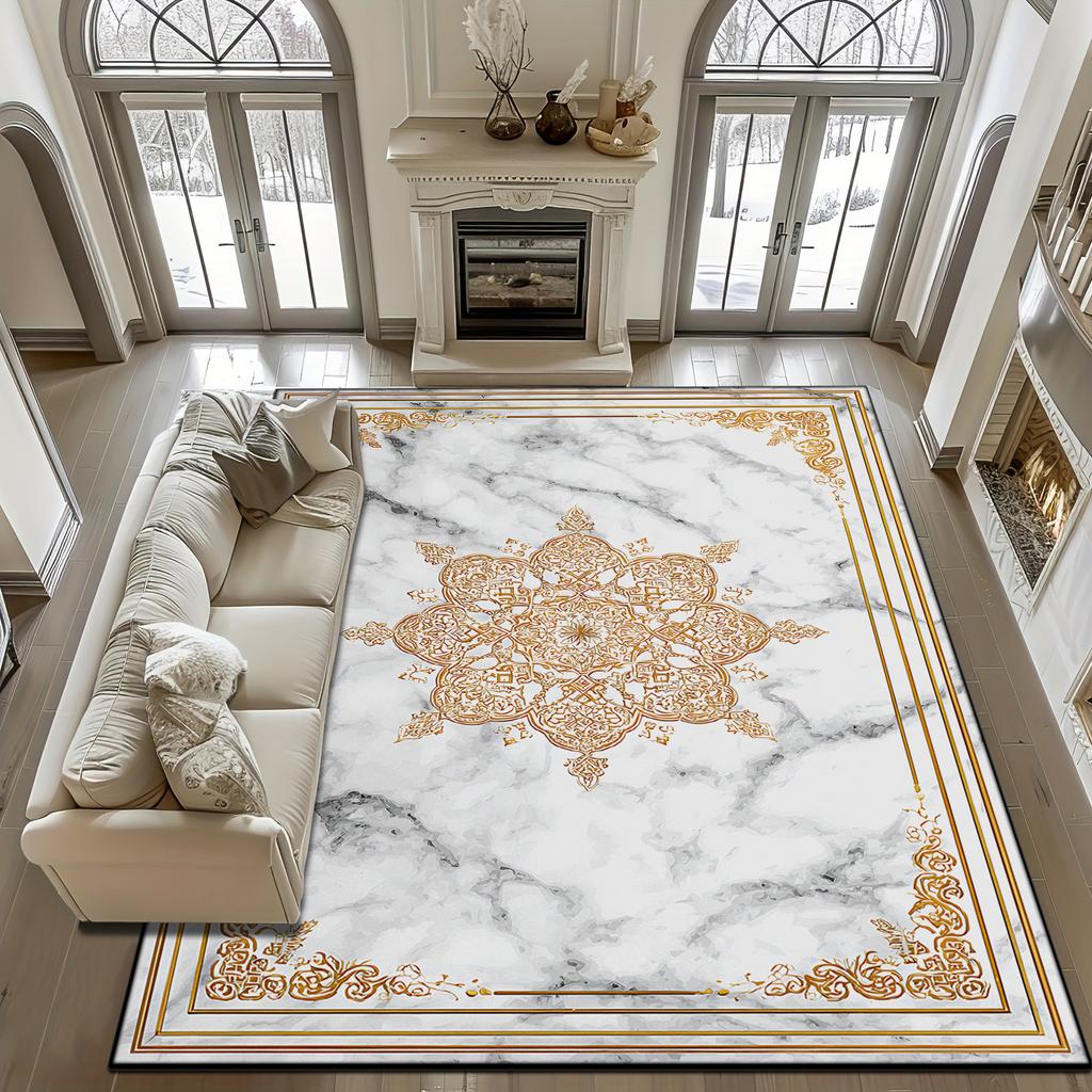 White European Marble Soft Living Room Carpet Home Decoration Light Luxury Fluffy Rug Easy Cleaning Non-slip Large Floor Mats
