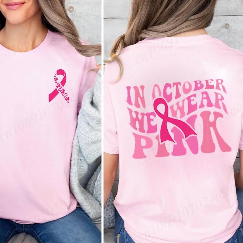 We Wear Pink Shirt Breast Cancer Awareness Tshirt Comfort Colors Pink Ribbon Front and Back Print Tshirts Cancer Support Gift