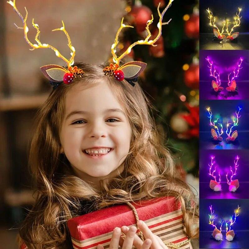 LED-Weihnachtsgeweih-Kopfbedeckung für Frauen und Mädchen, leuchtende Elchhorn-Haarspange, Weihnachtsgeschenk, Elch-Kopfbedeckung mit Lichtern, Navidad-Dekoration