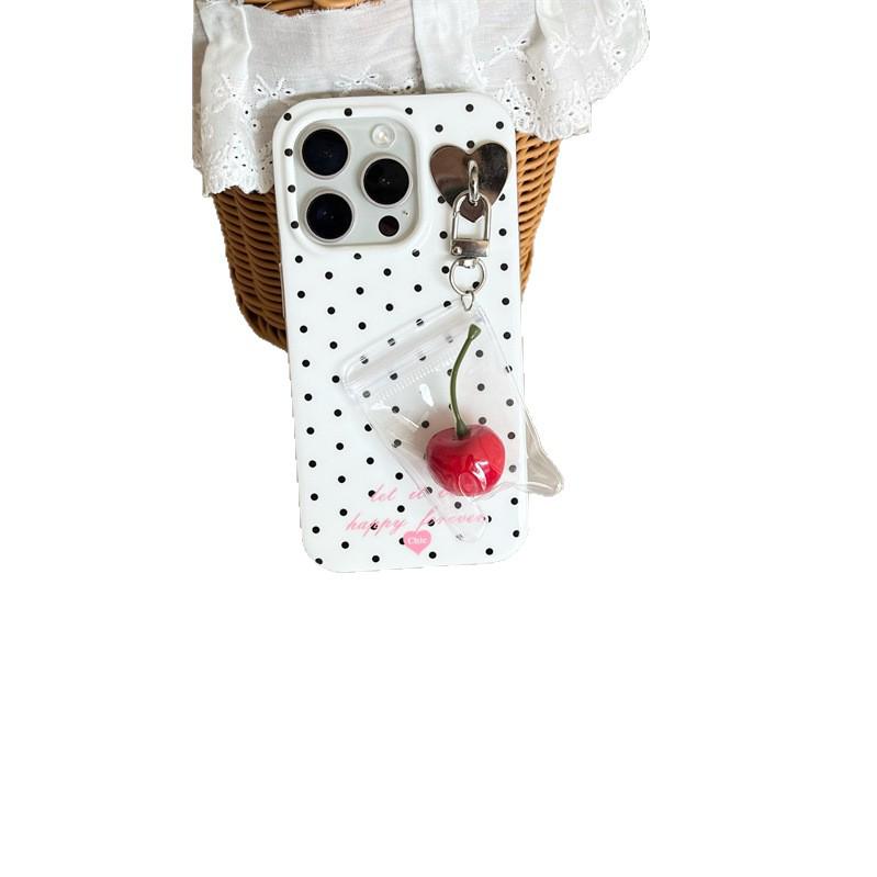 High-End 3D Cherry Pendant Polka Dot Phone Case for iPhone 17, 16 Pro Max, 15, 14