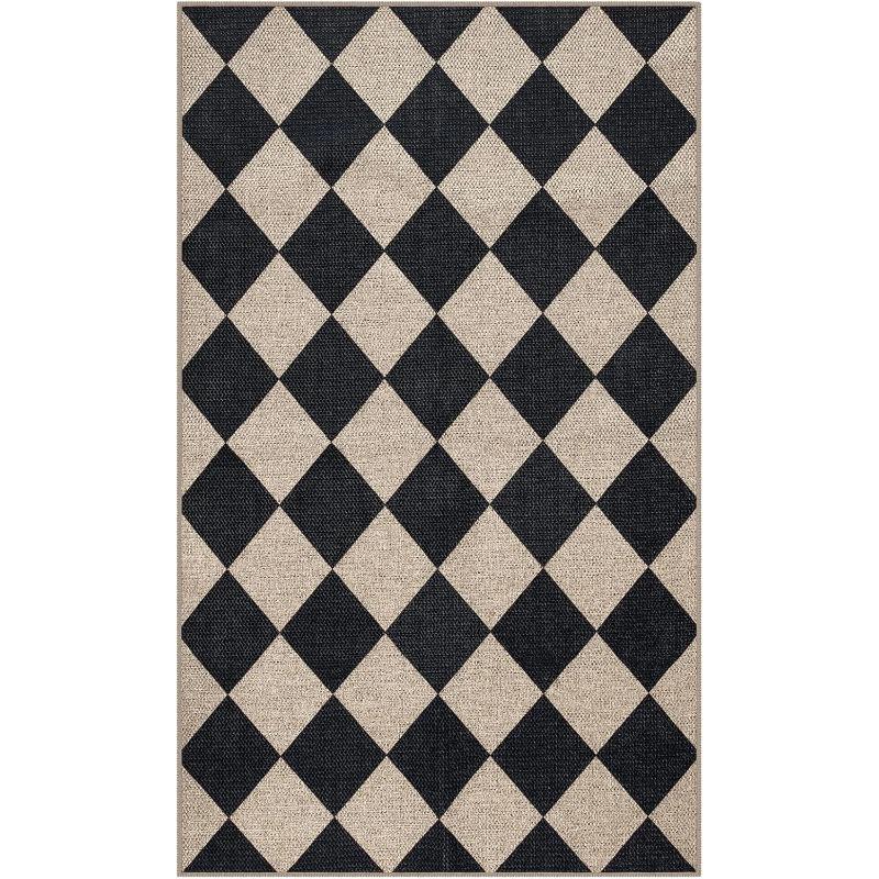 

Килим для вітальні Нековзний Брудовідштовхувальний Зносостійкий Килимок для підлоги Чорно-білий Клітинний Килим Домашній декор Килимки великого розміру 60*90cm