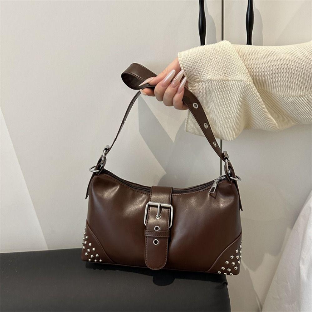 Designer Buckle Armpit Bag Y2k Spicy Girl Handbag Fashion Rivet Shoulder Bag  Women