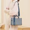 Drezm Korean Crossbody Tote - Small Square Canvas Striped Bag for Women