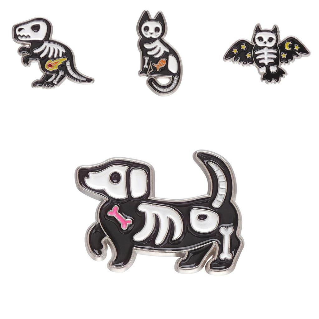 Black Cat Adorable Skull Bat Pumpkin Dog Pin In Alloy With Colorful Finish For Unisex Statement Fashion